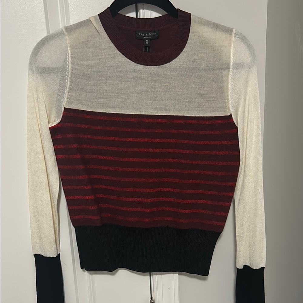 Chic Striped Sweater in Cream, Red, and Black